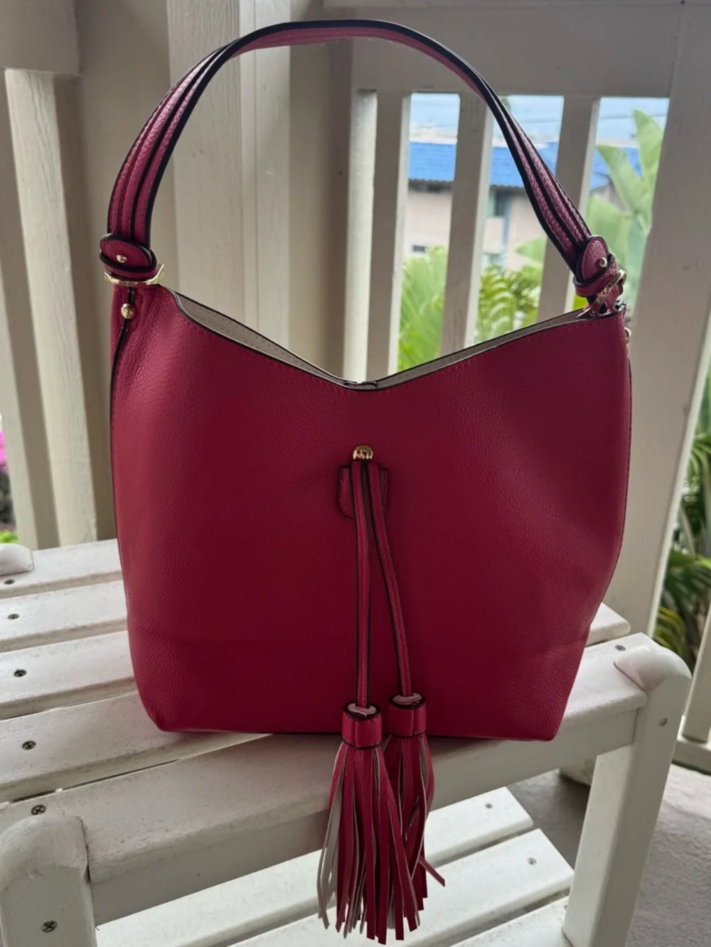 Pebbled Bright Pink Purse w/ Removable Shoulder Strap and Matching Pouch